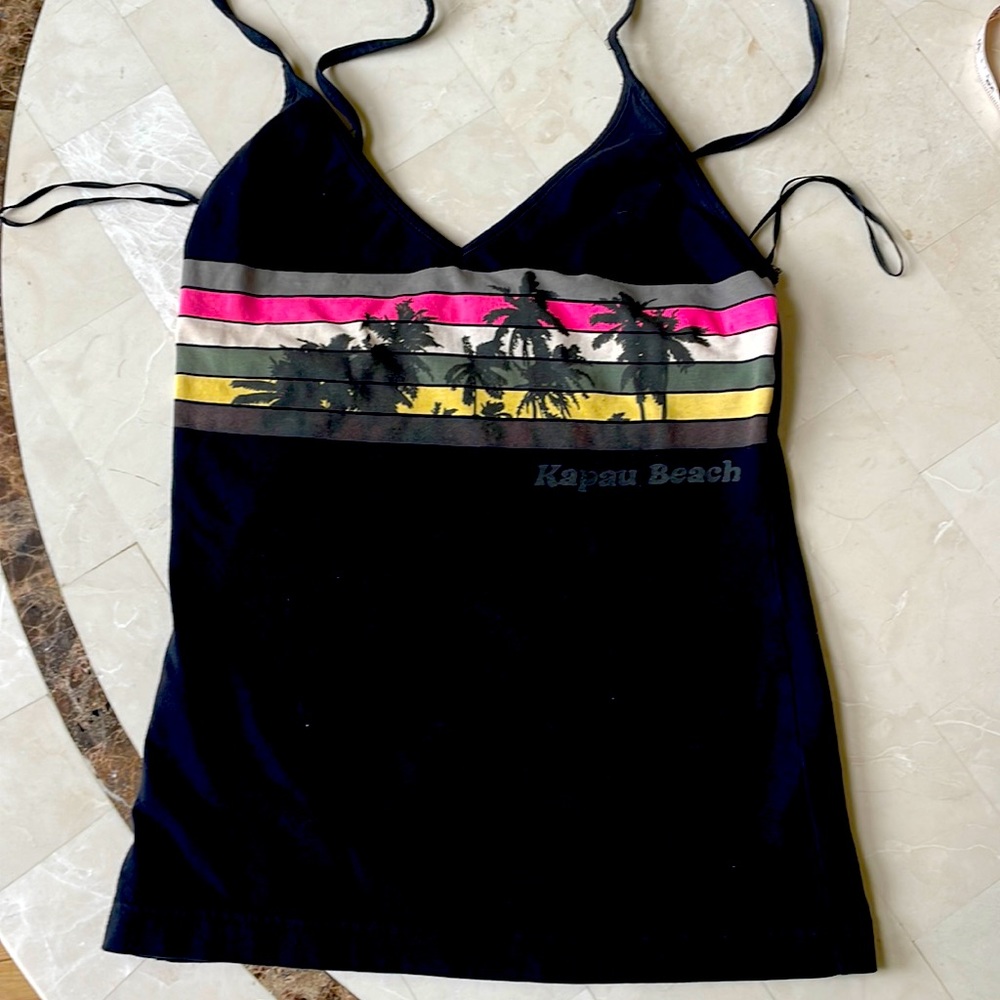Black and Pink Fitted Camisole with Tie Front